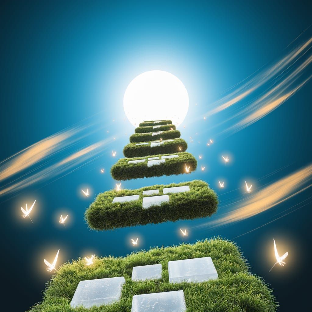 Mystical Green Pathway Rises to Celestial Light