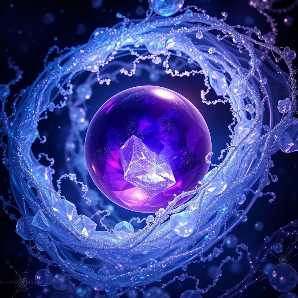 Ethereal Amethyst Orb amidst Vibrant Blue Sapphire Whirlpool