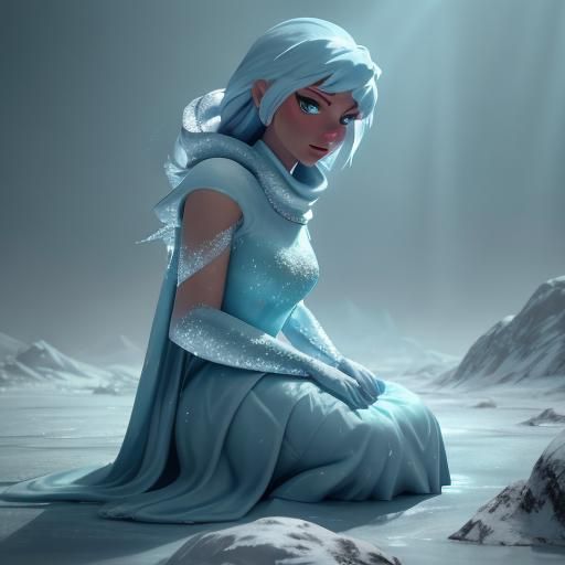 Icy Woman in Winter Landscape, Digital Painting