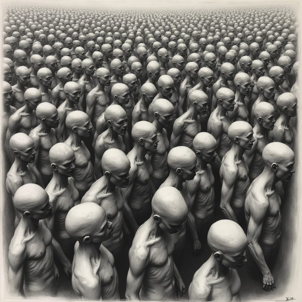 Expressive Crowd in Charcoal, Embodying Intense Emotional Nu...