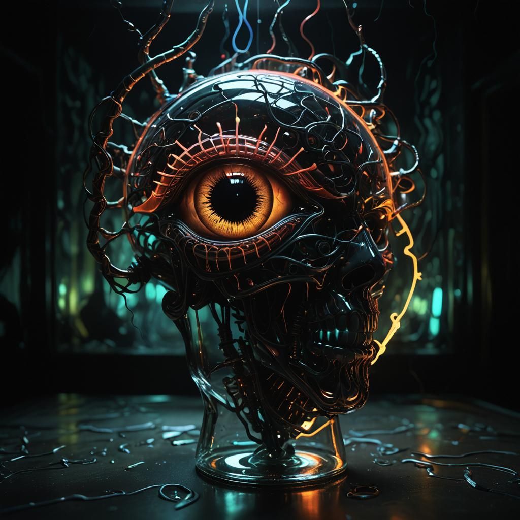 Glowing Glass A Gripped by Metallic Tendril