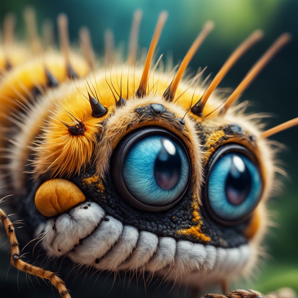 Macro Caterpillar Face in Vibrant Digital Art