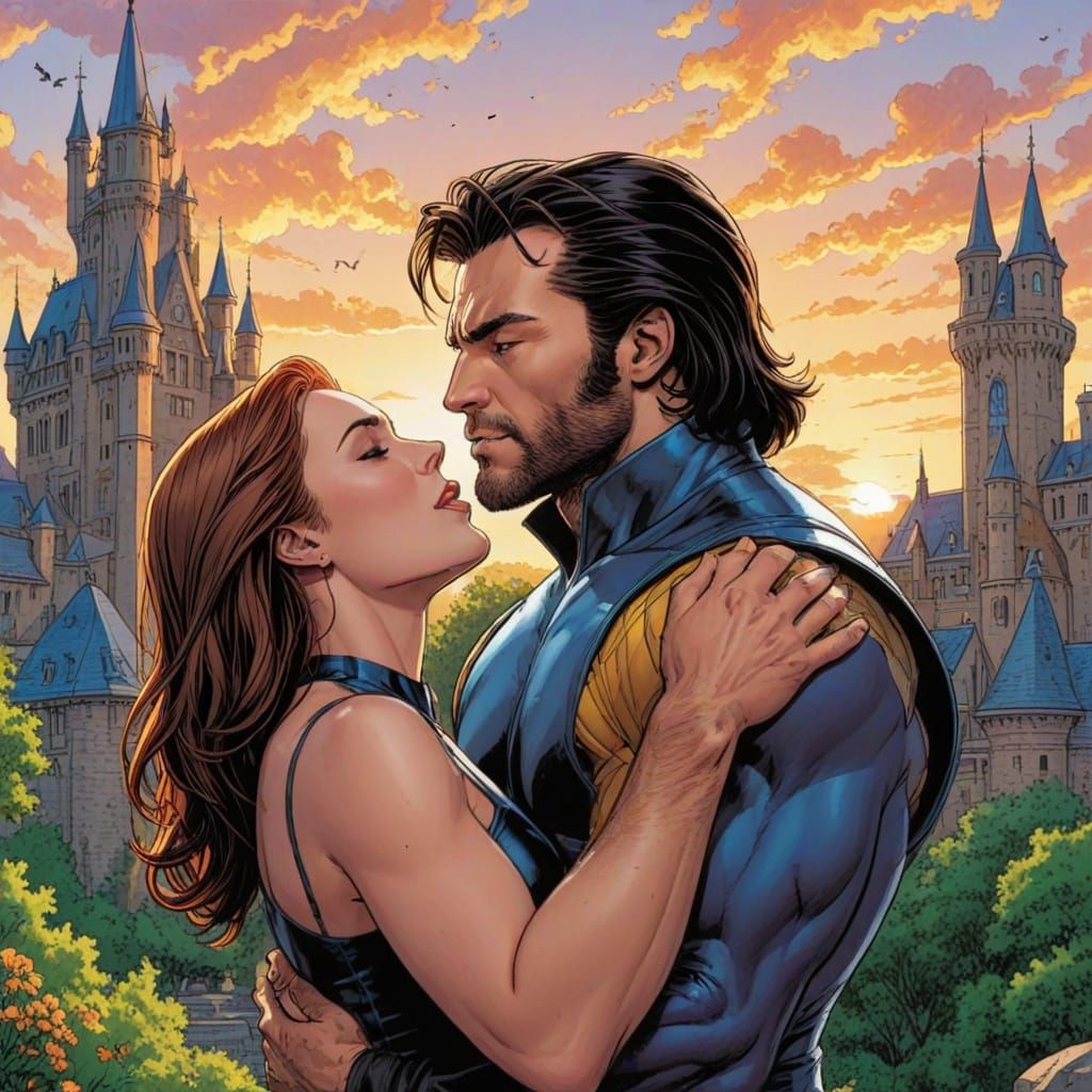 Comic Book Style Dr. Jane Grey and Wolverine in Passionate L...