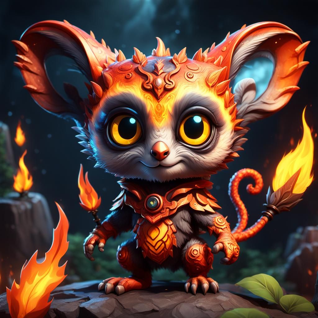 Chibi Fire Bushbaby: Detailed Matte Painting