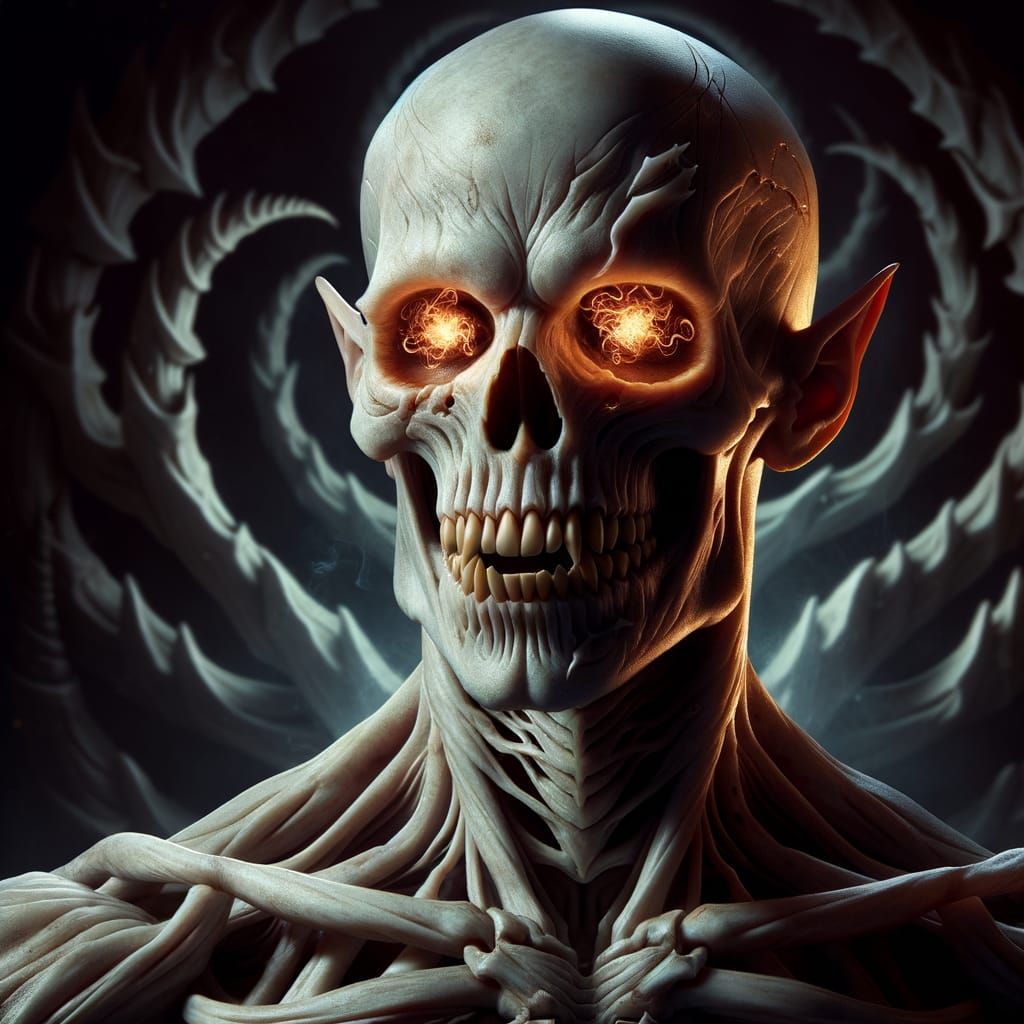 Eerie D&D Character with Glowing Flame Eyes
