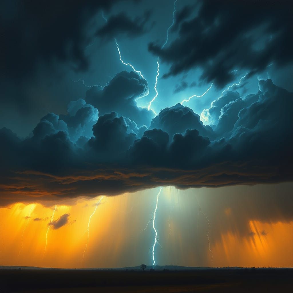 Stunning Thunderstorm Landscape with Electric Blue Lightning