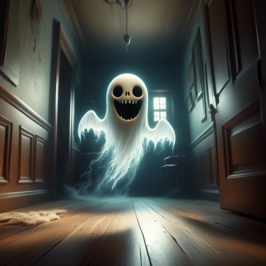 Cute Ghostly Entity in Spooky House Corridor