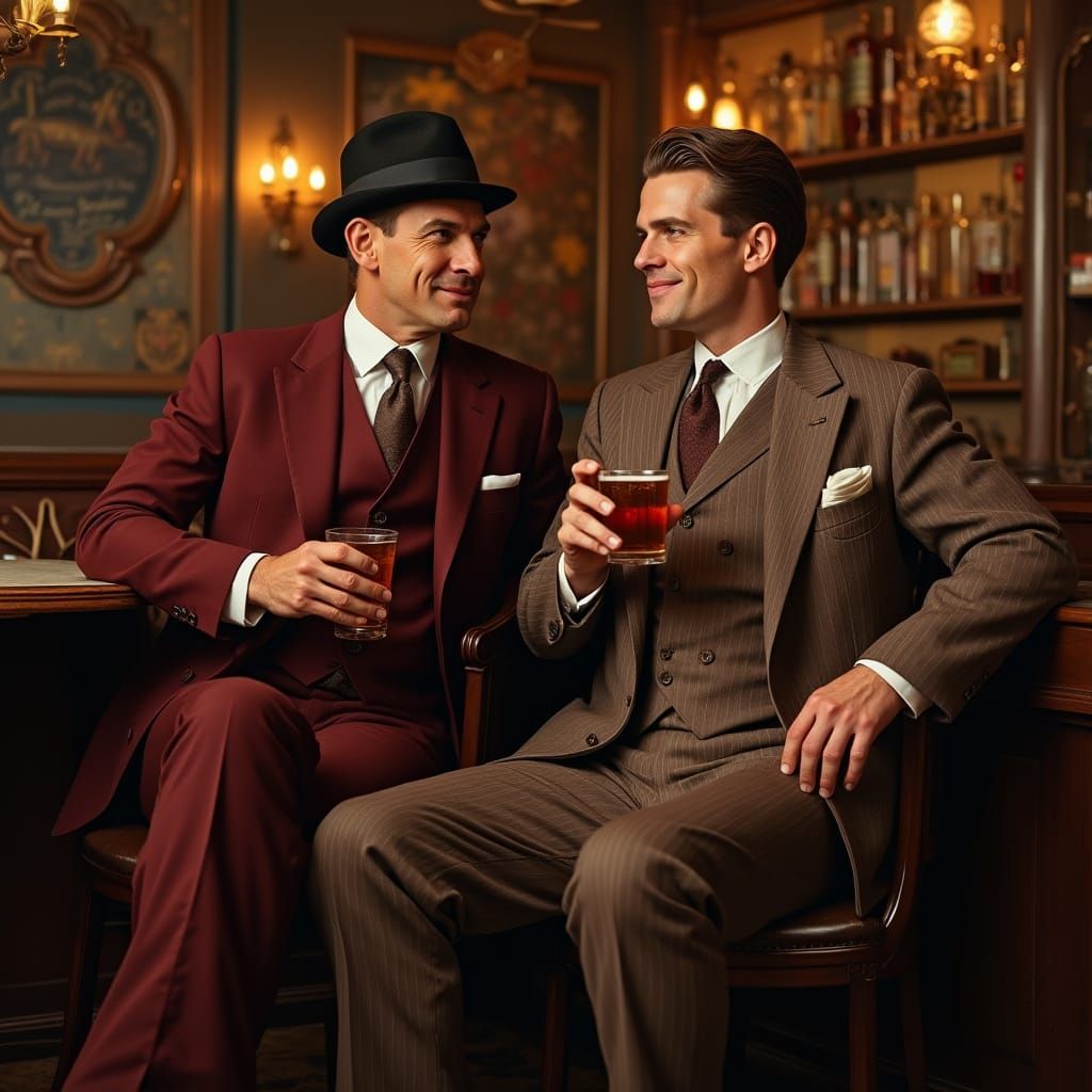 Dapper Men Enjoying Legal Drinks in 1935 Tavern