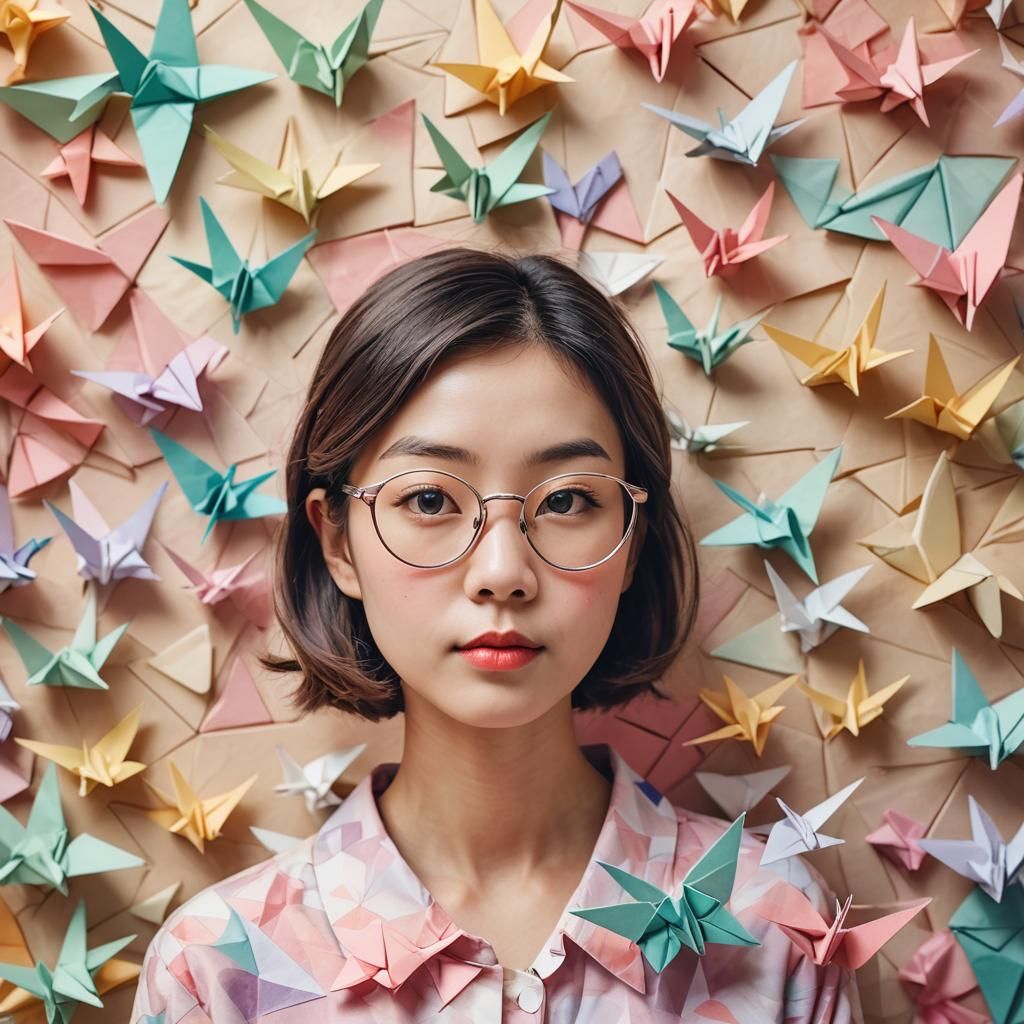 Girl in Glasses: Origami Papercraft Portrait