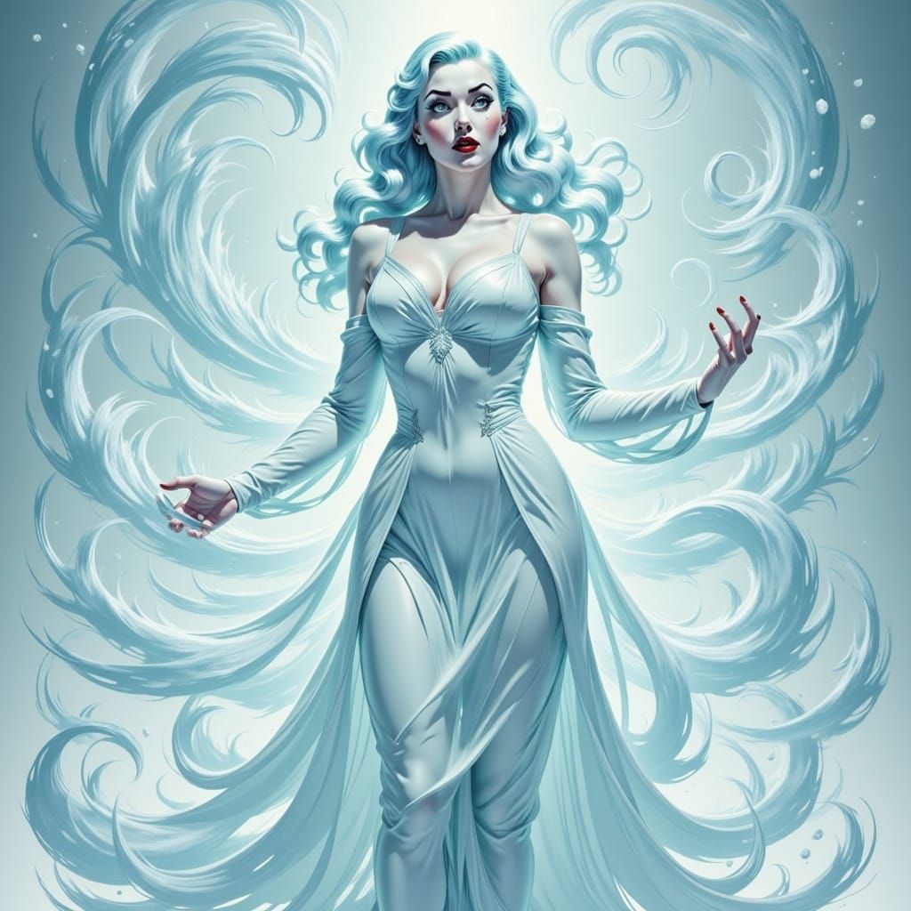 Ethereal Winter Queen Conjures Blizzard in Anime Style