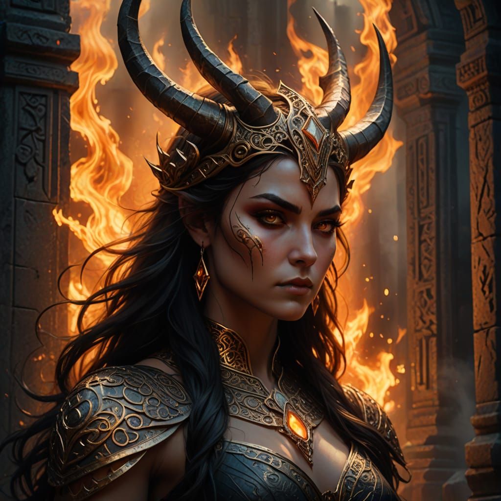 Surreal Goddess of Anger in Vibrant Oil Painting Style