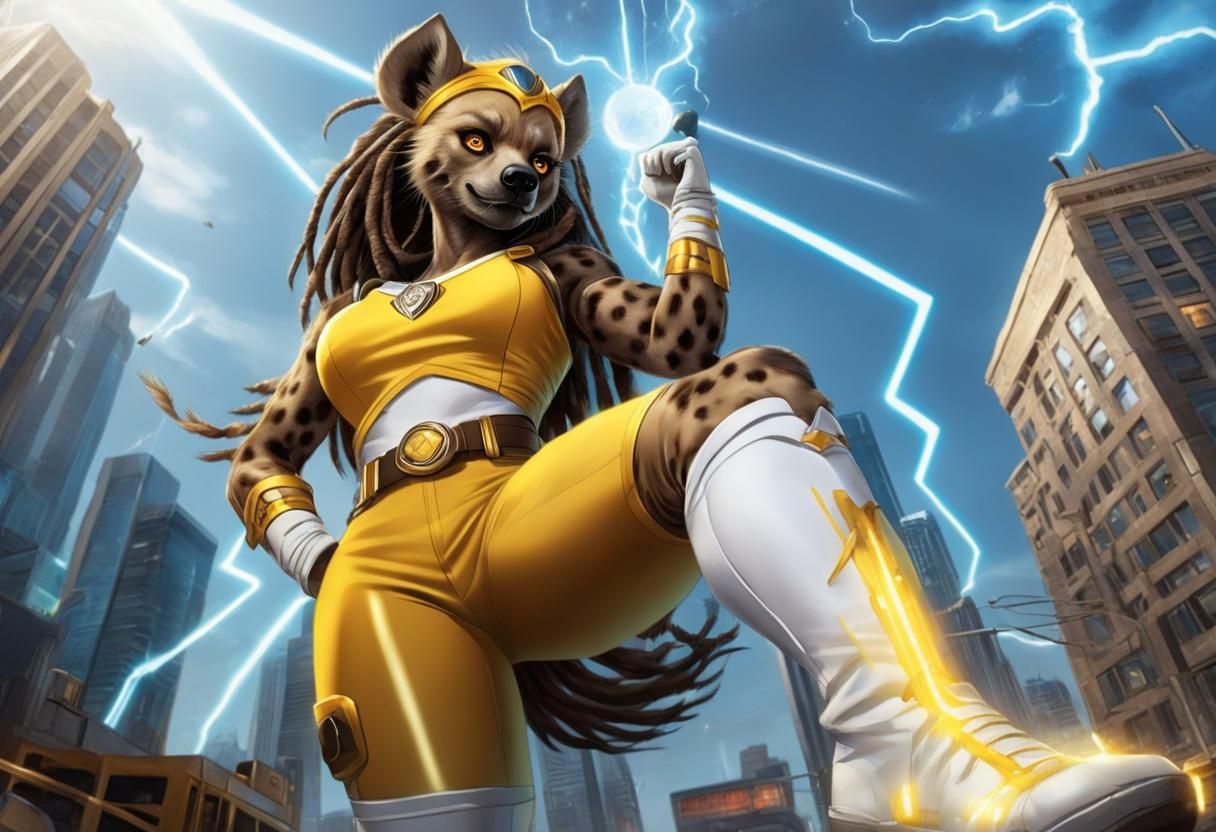 Giant Hyena Superhero in Modern Cityscape