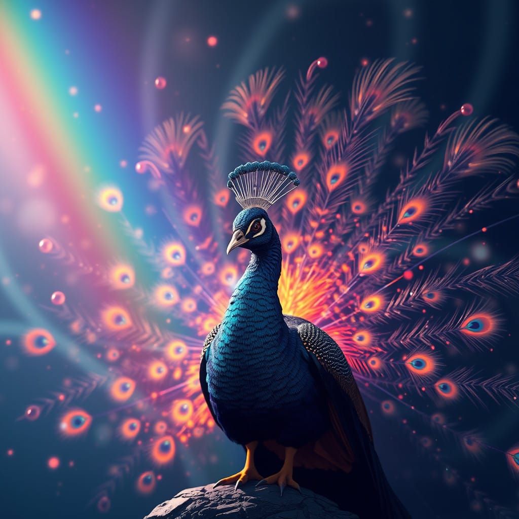 Vibrant Fantasy Peacock in a Kaleidoscope of Colors