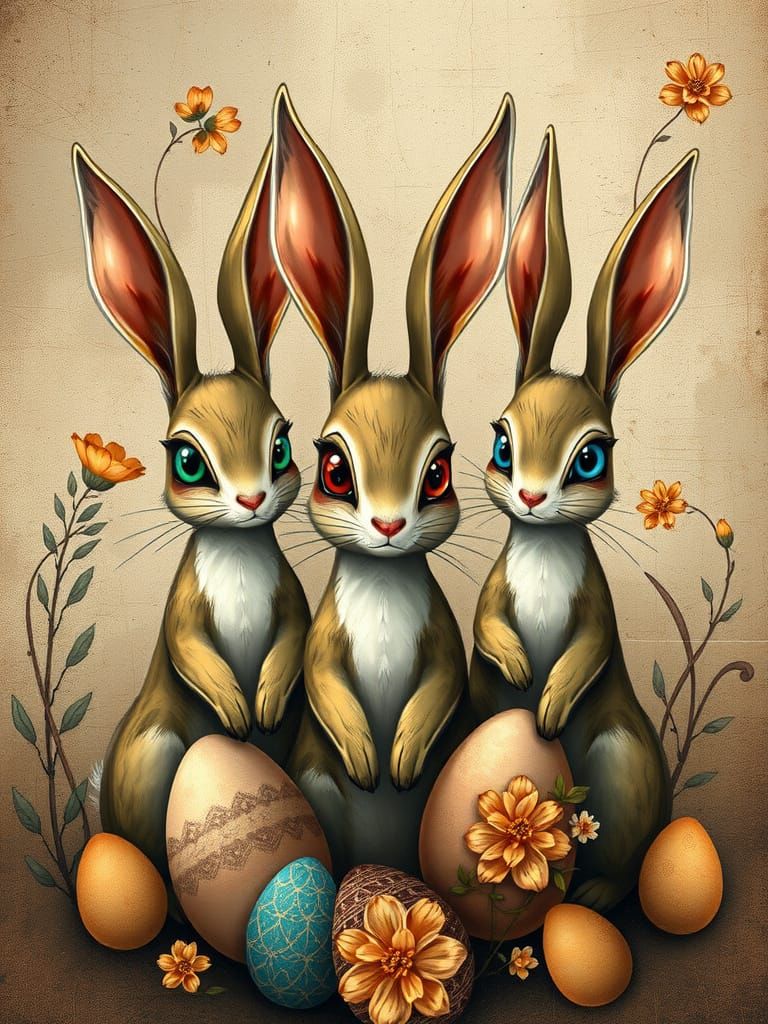 Whimsical Rabbits in Vibrant Wonderland