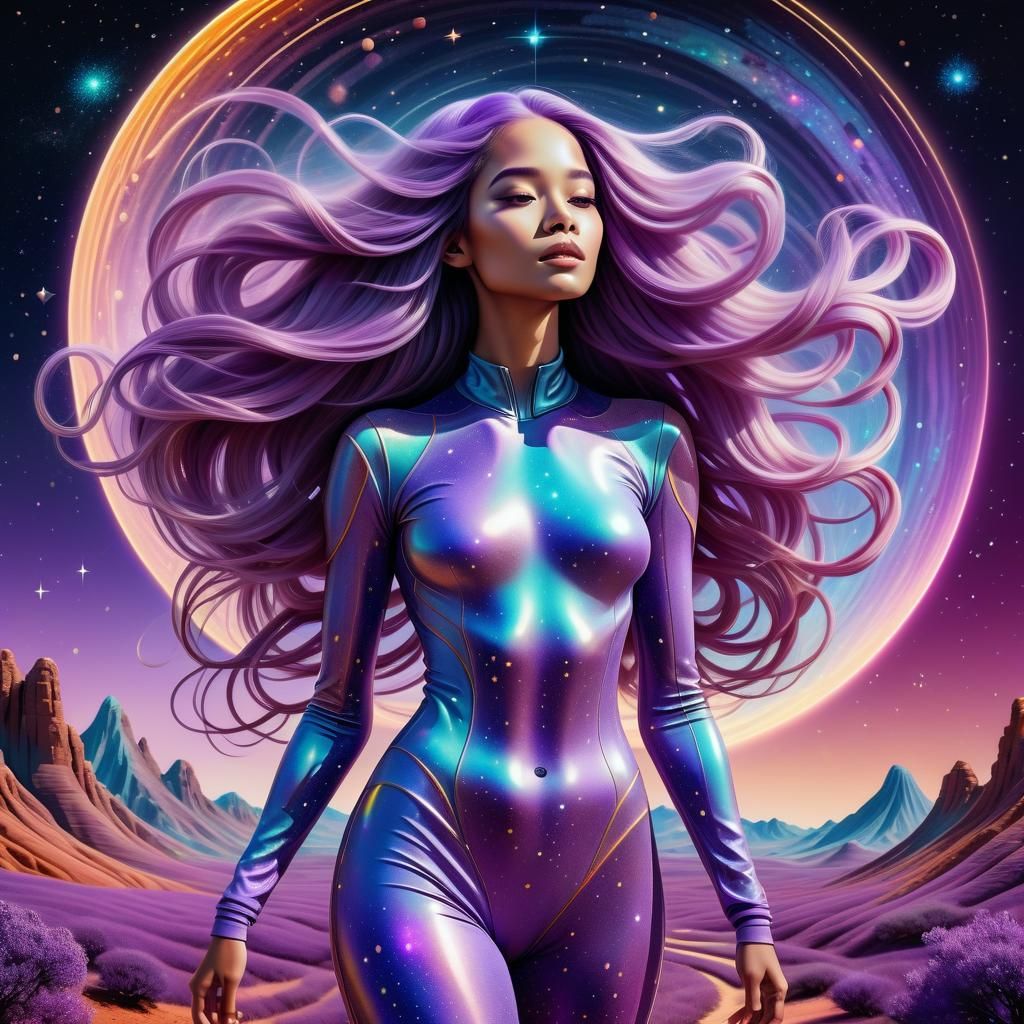 Cosmic Woman Portrait in Neon Colors