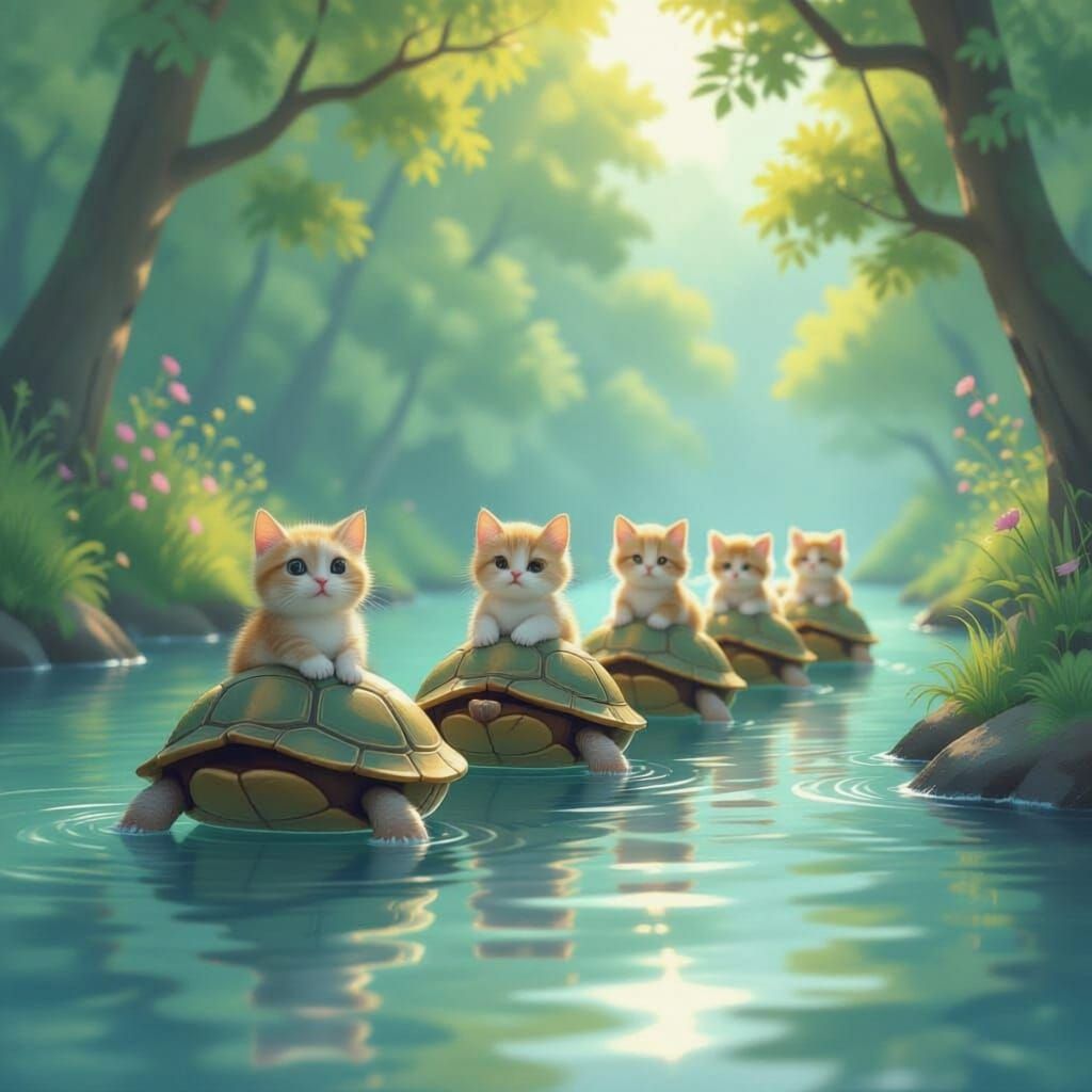 Turtles Carrying Kittens Downriver