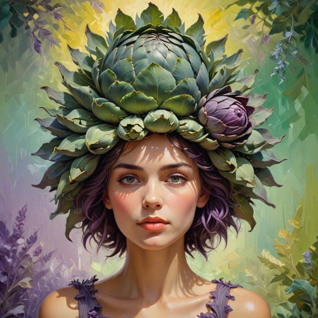 Woman in Artichoke Hat Oil Painting