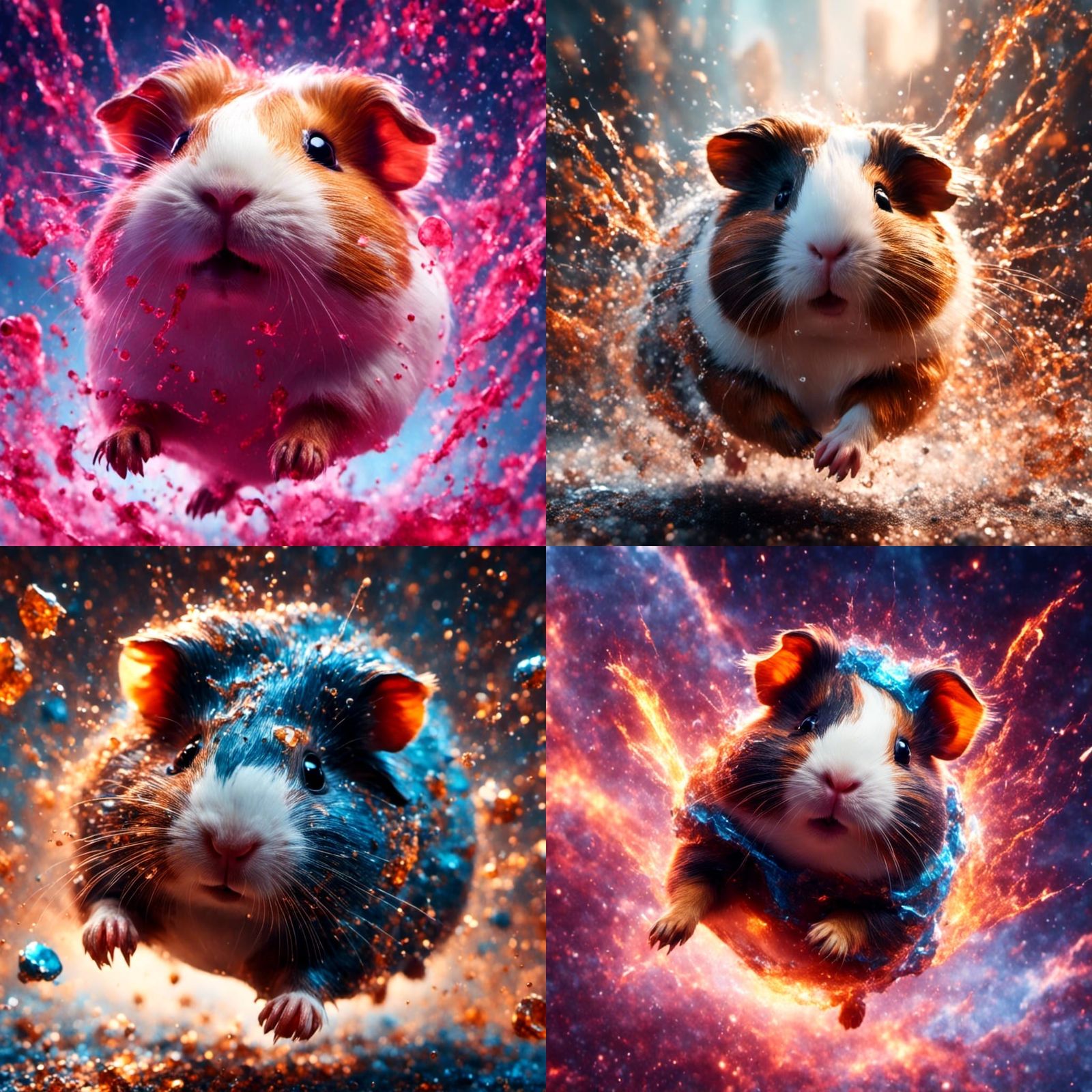 Hyperrealistic Guinea Pig Jumping: Detailed Splash Art