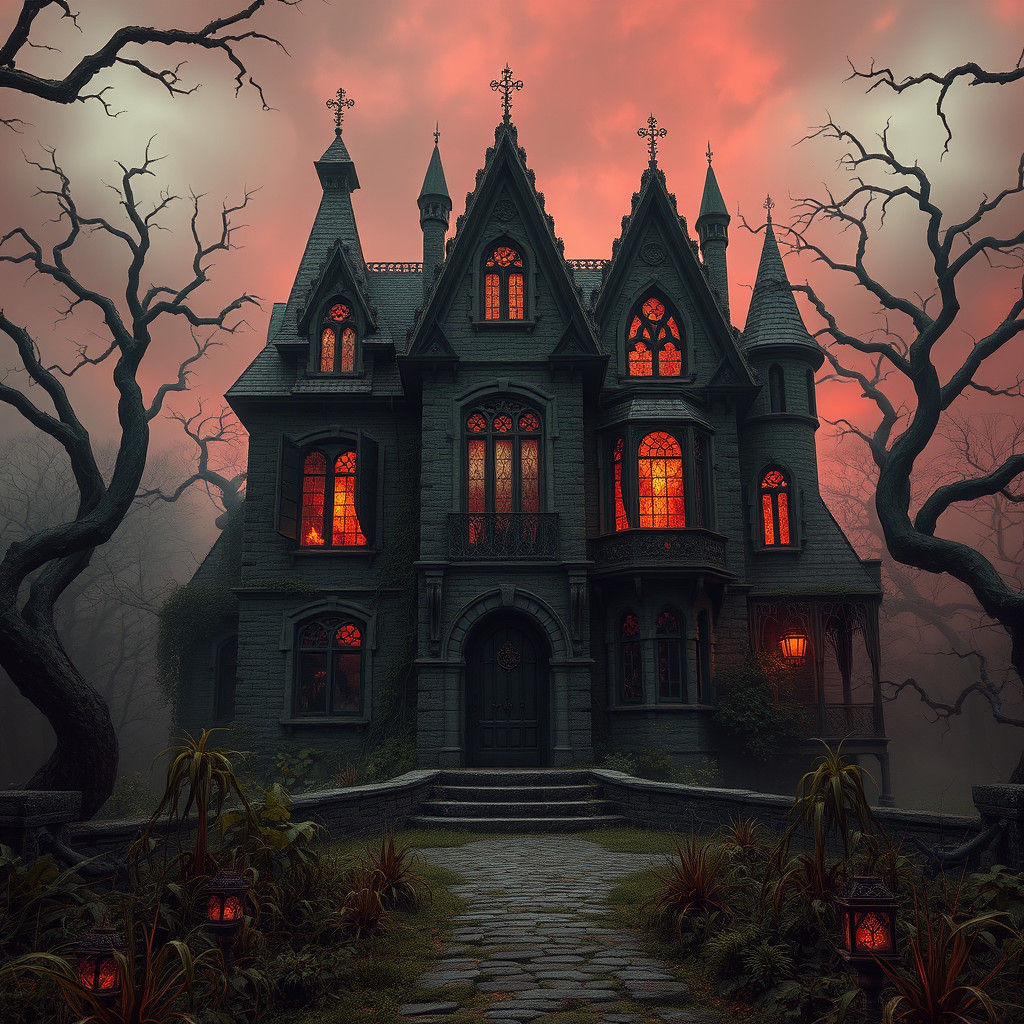 Mystical Haunted Mansion in Dark Fantasy Style