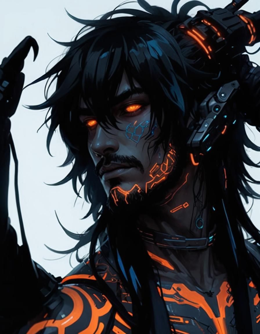 Cyberpunk Bioluminescent Fae Man in Neon City