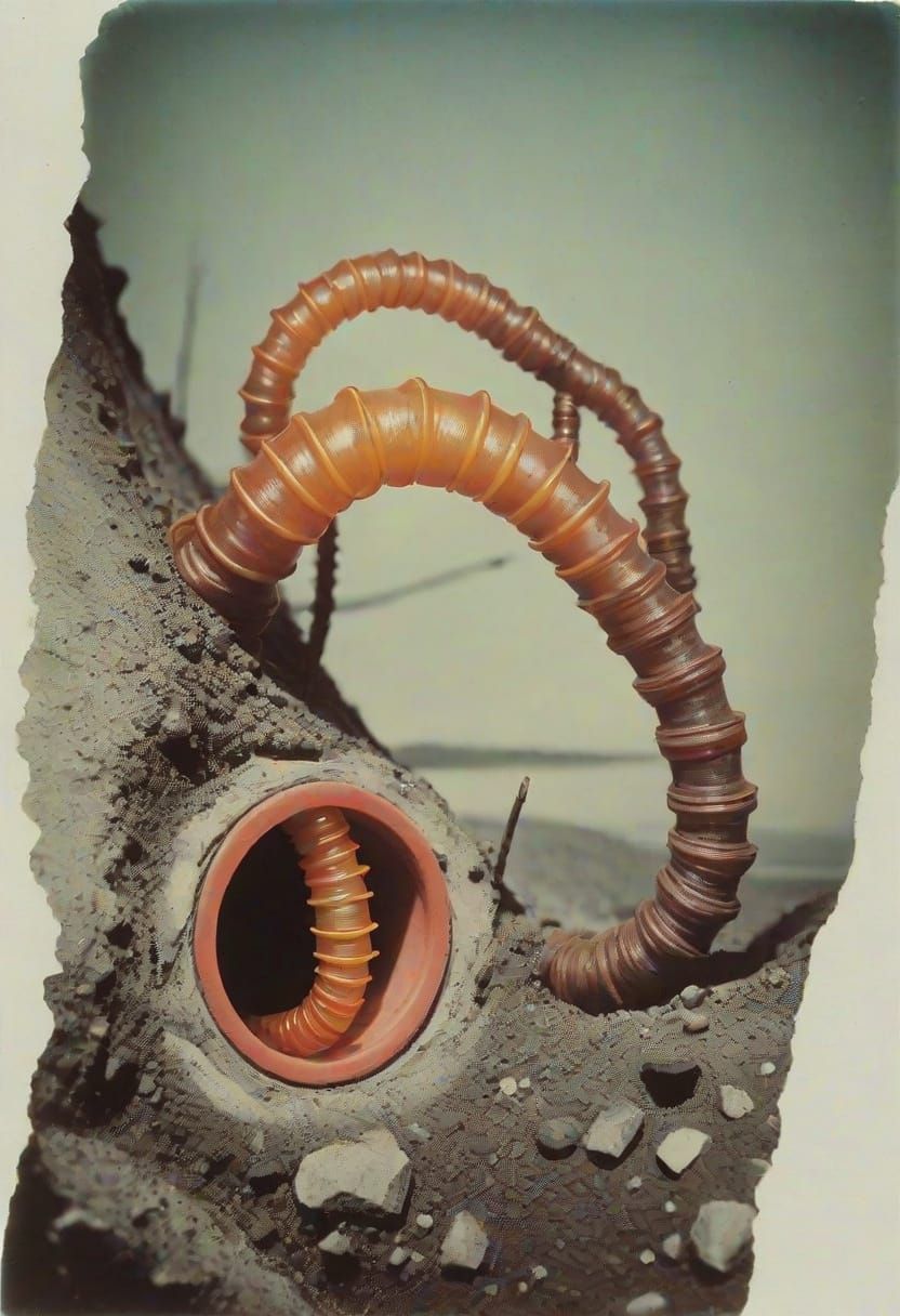 X-Ray Centipede Pipes in Photogravure Style