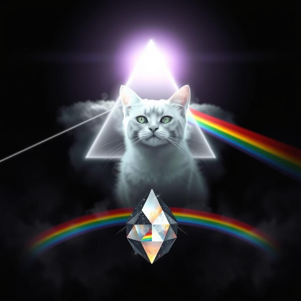Ethereal Cat Portal with Rainbow Arc