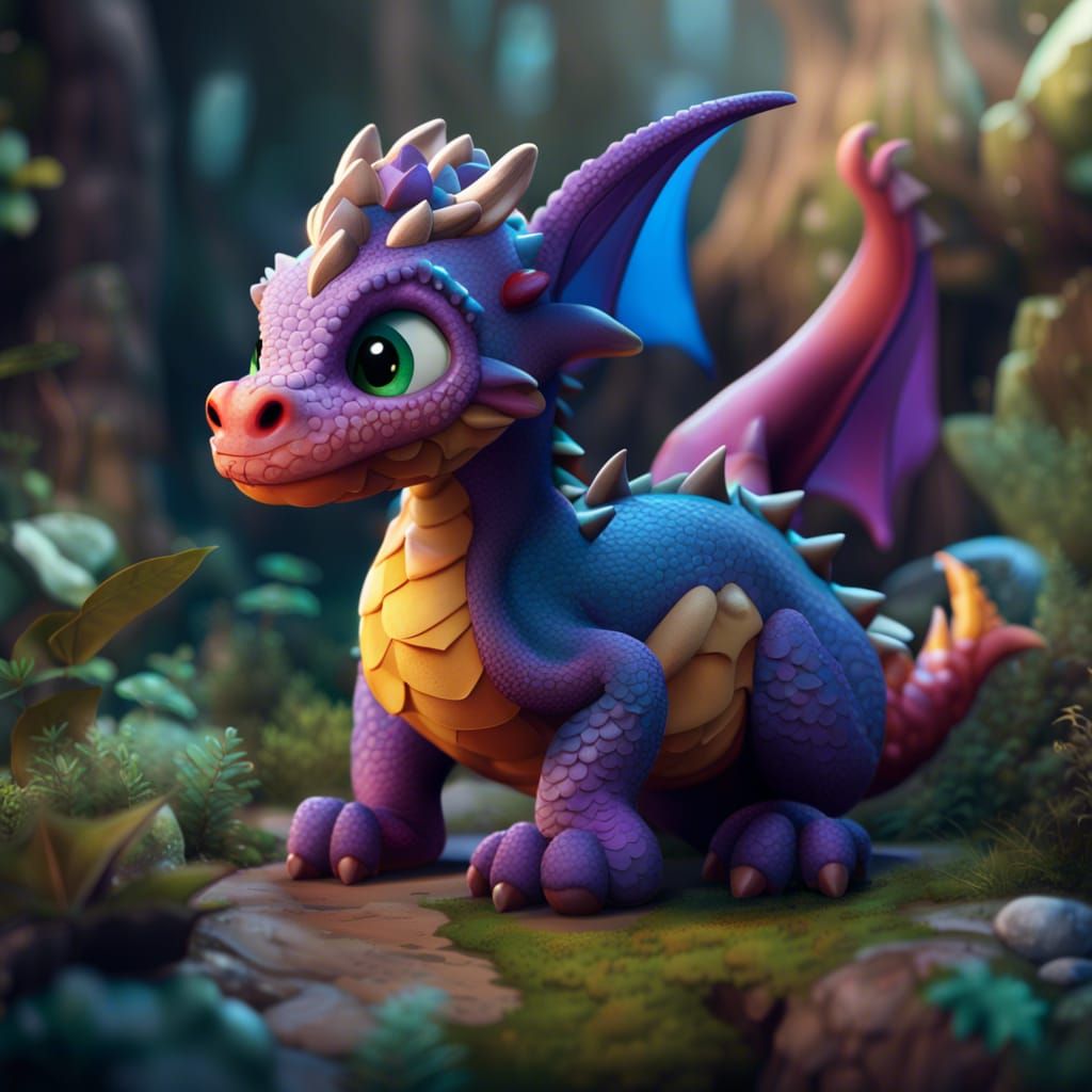 Super Cute Stuffed Dragon in 2D Cartoon Style