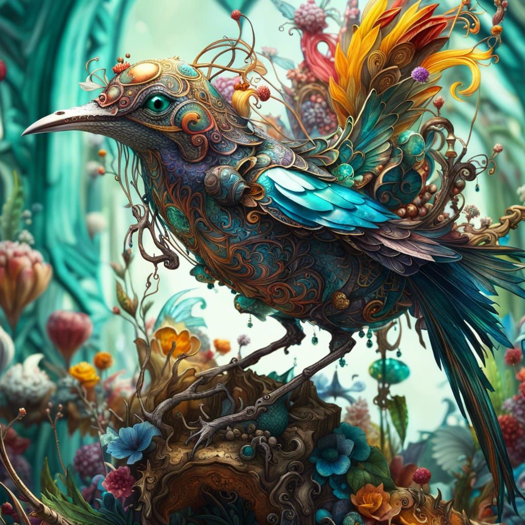 Enchanting Jelly Bird: Fantasycore Digital Artwork