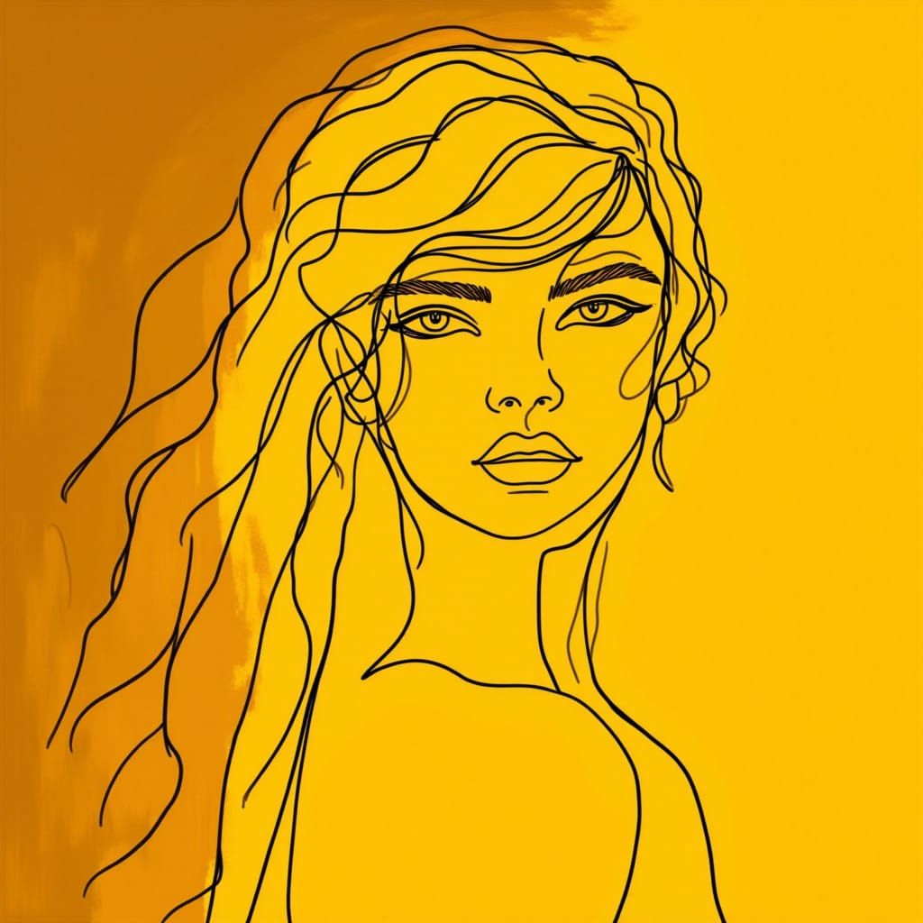 Minimalist Linear Portrait of Woman in Solar Yellow