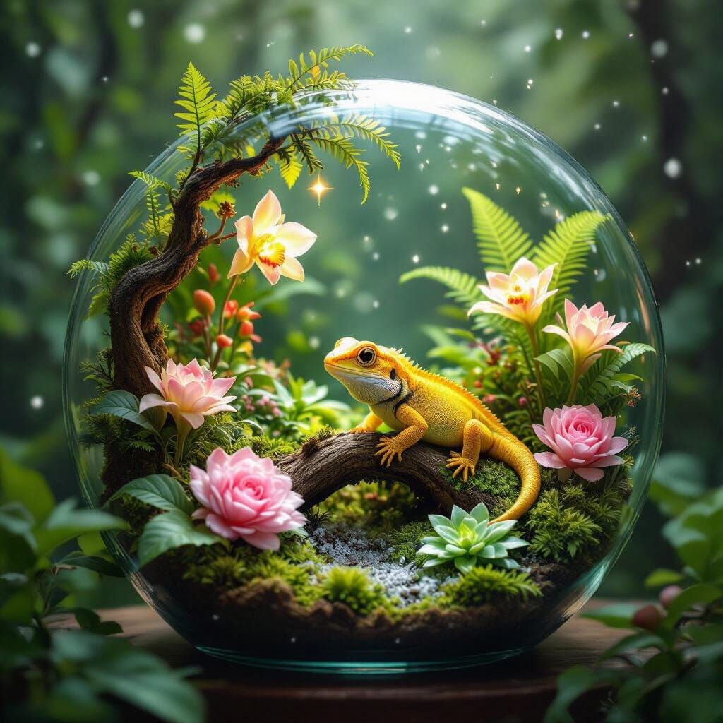 Bioluminescent Rainforest Thrives in Glass Terrarium