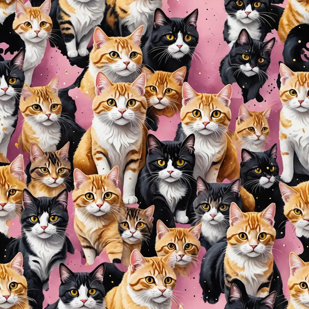 Cute Cats in Oil Painted Airbrush Illustration