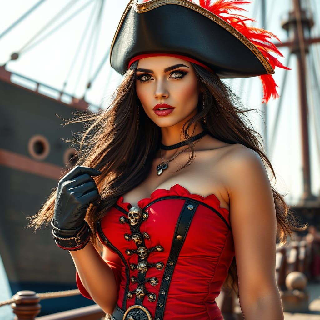Pirate Beauty in Rich Red Attire