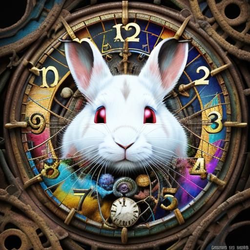 Surreal White Rabbit in Vibrant Oil Painting