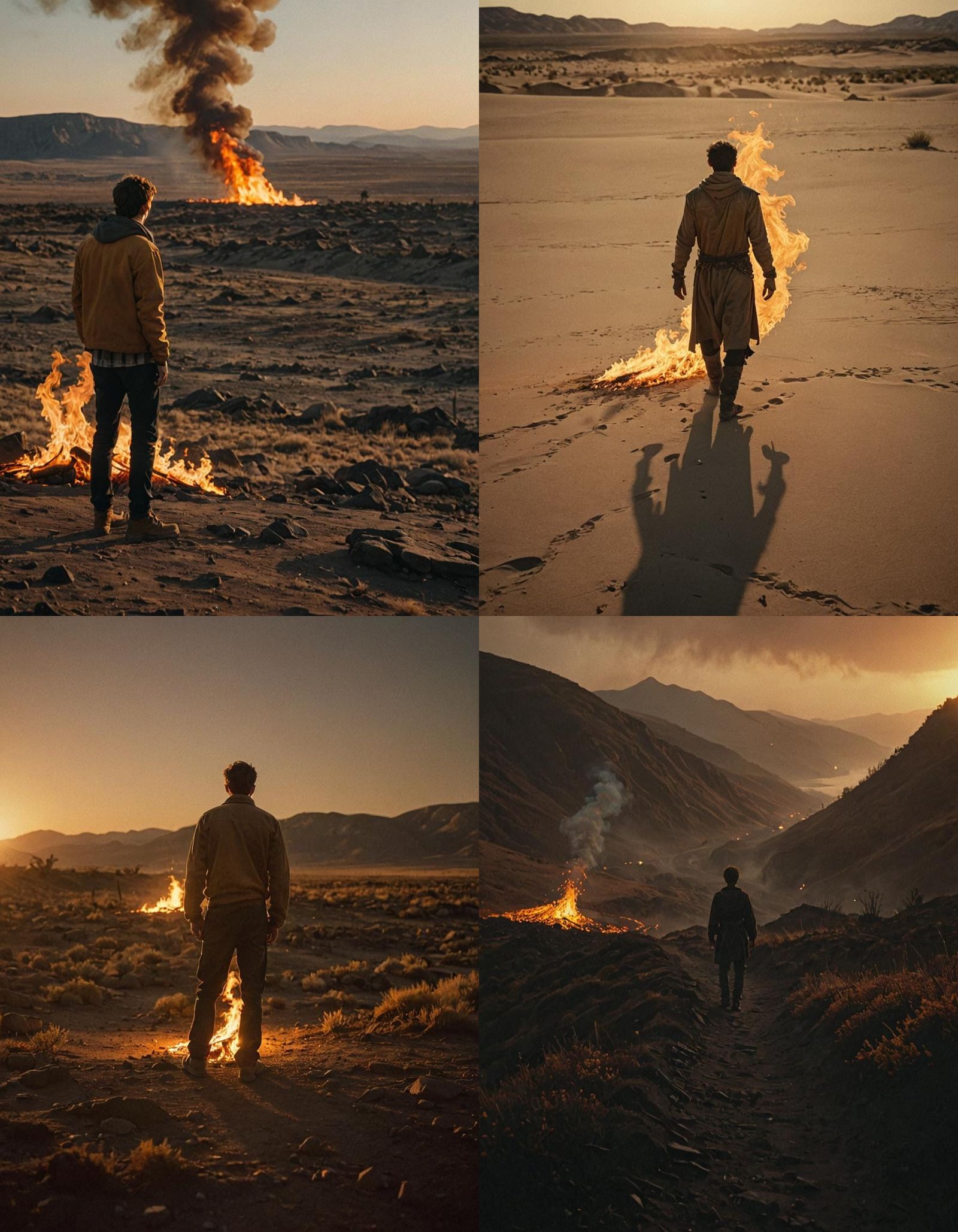 Cinematic Still of Burning Space with Film Grain