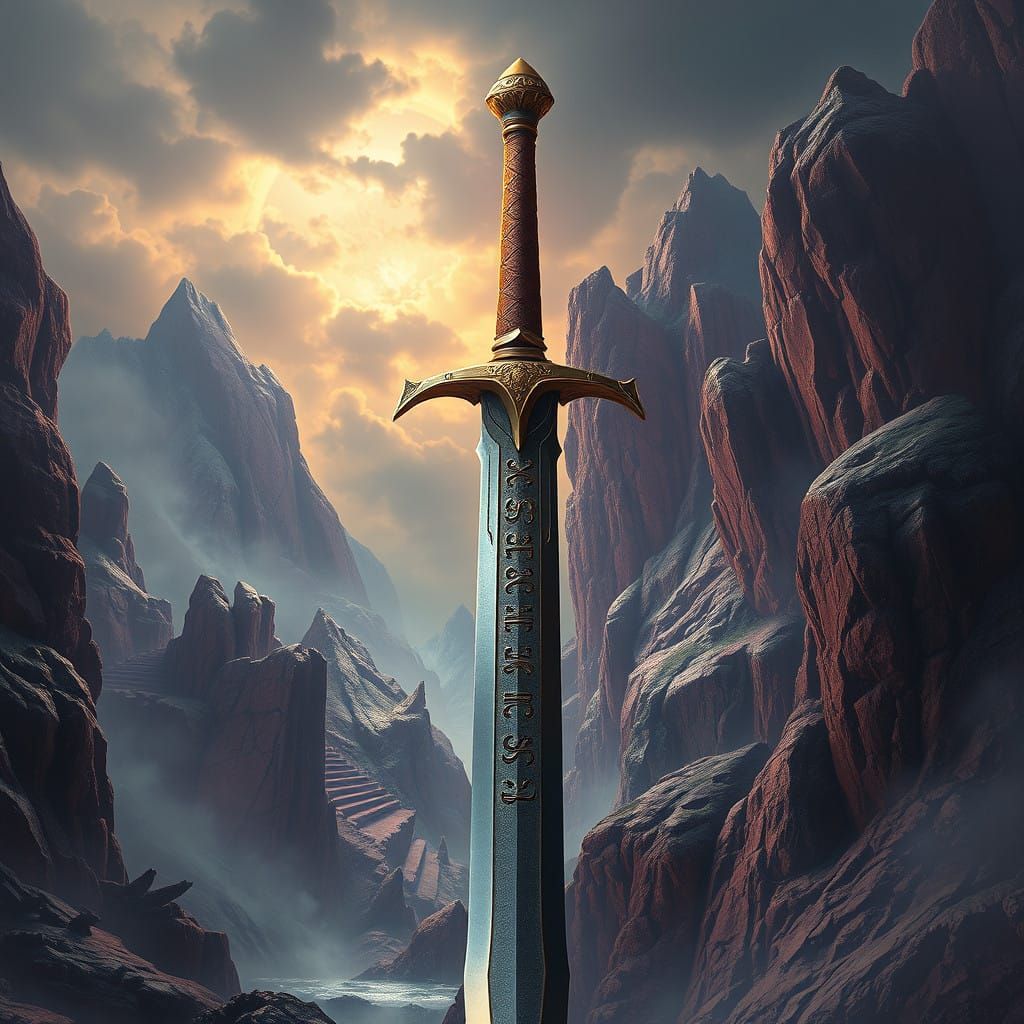 Epic Fantasy Sword in a Haunting Landscape