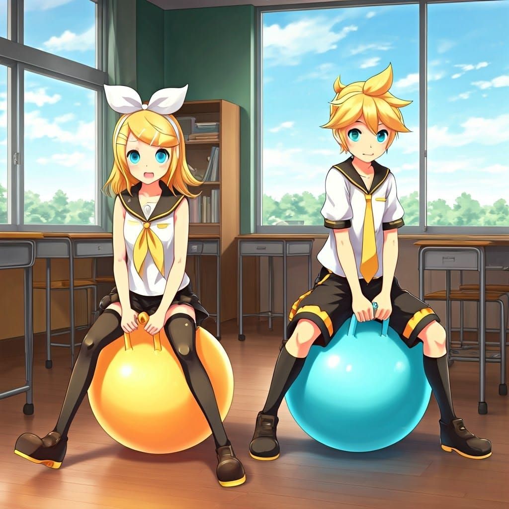 Kagamine Rin and Len: Hopper Ball Fun in Classroom