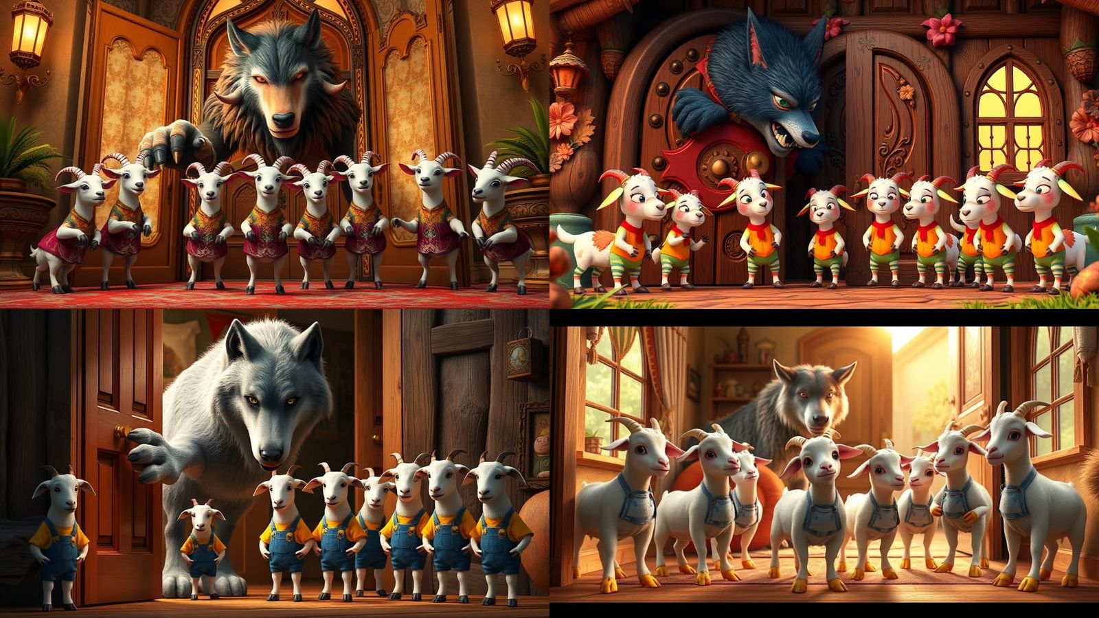 Wolf Knocks on Door, Goats Playing, 3D Cartoon
