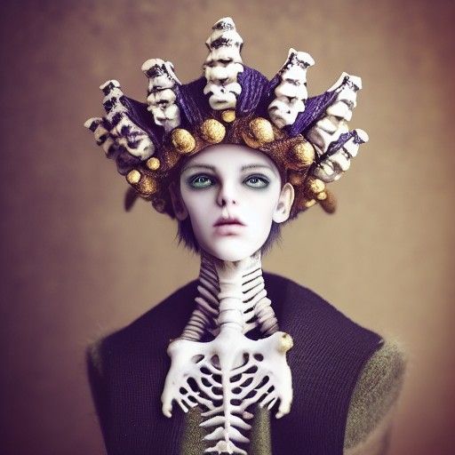 Elven BJD with Bone Crown, Photorealistic Render