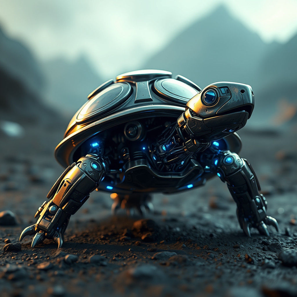 Futuristic Robotic Turtle with Glowing Accents in 8K