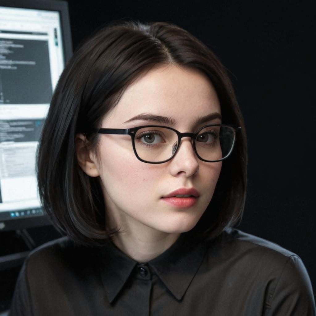 Girl with Bobbed Hair and Computer Screen