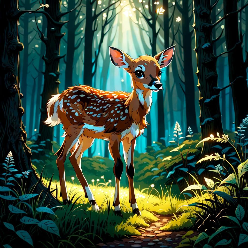 Adorable Fawn in Magical Forest Clearing