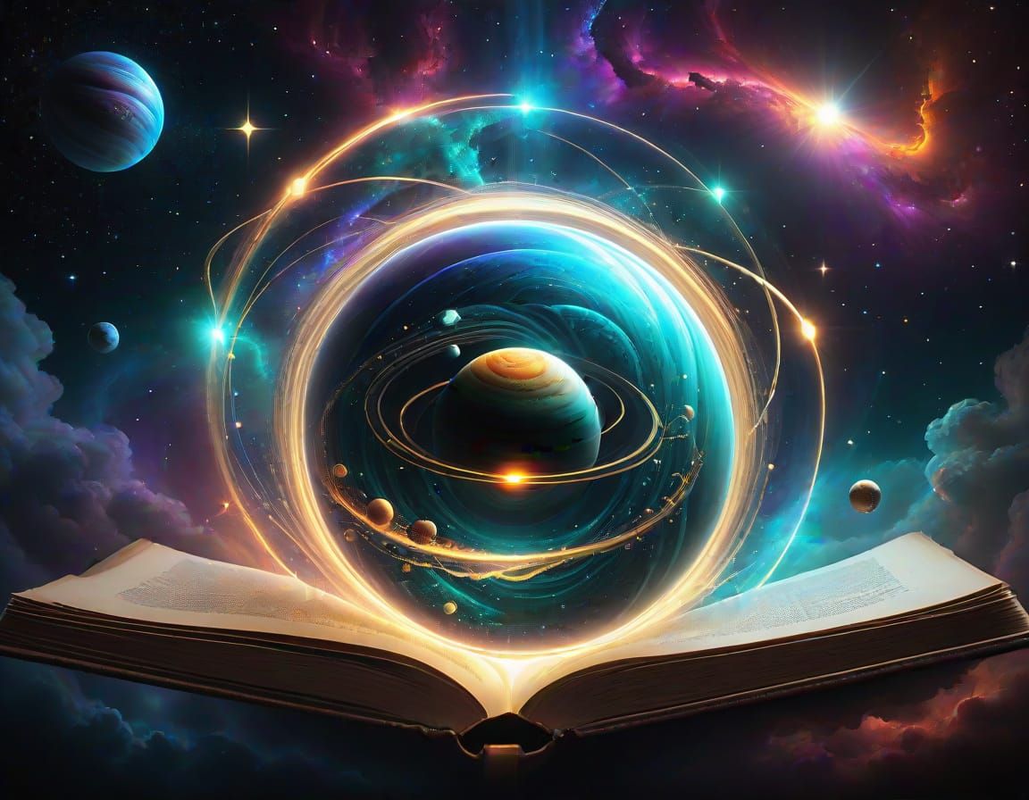 Mystical Quantum Portal in a Wizard's Enchanted Library