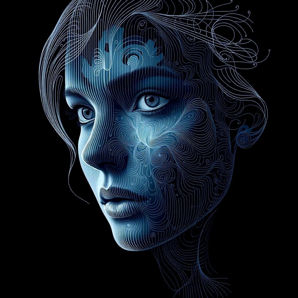 Abstract Fractal Face in Vector Art Style