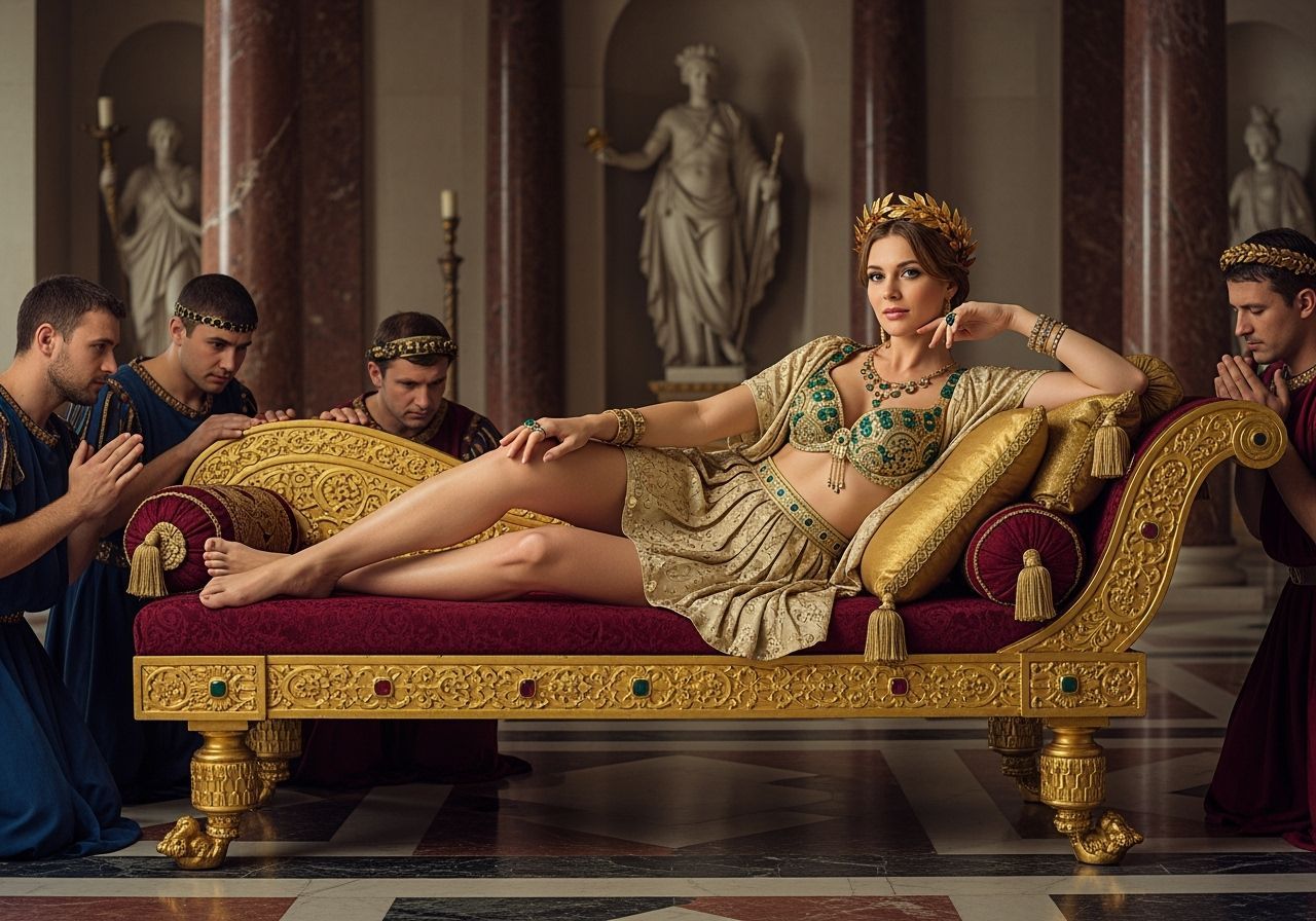 Roman Empress Lounging on Golden Chaise Longue