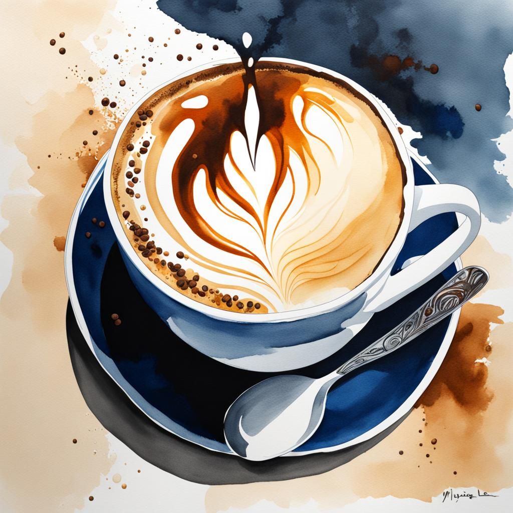 Cappuccino on Istanbul Beach: Watercolor Ink Illustration