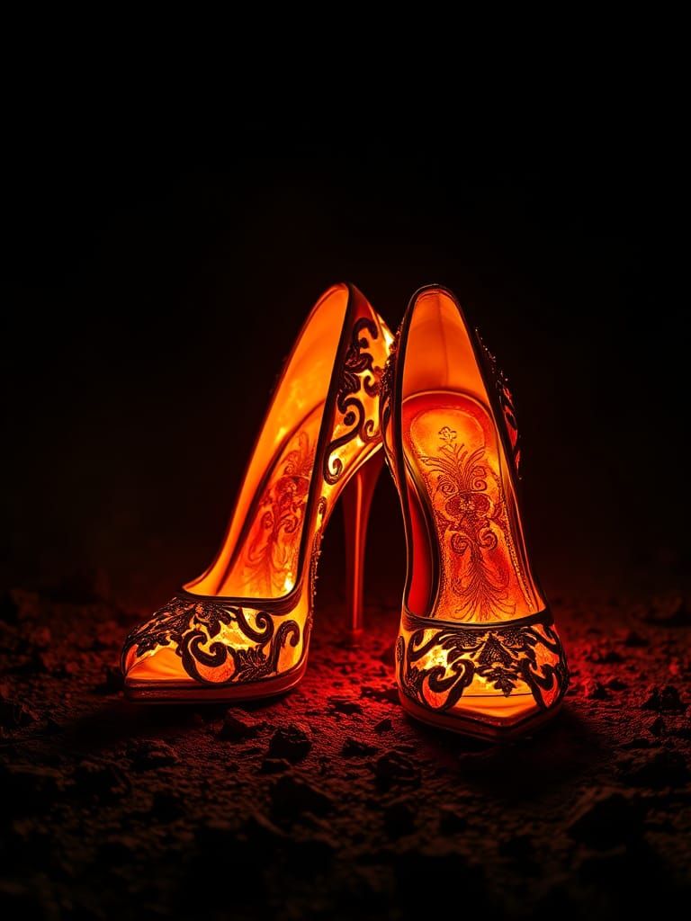 Magma High Heels with Victorian Lace Embossing
