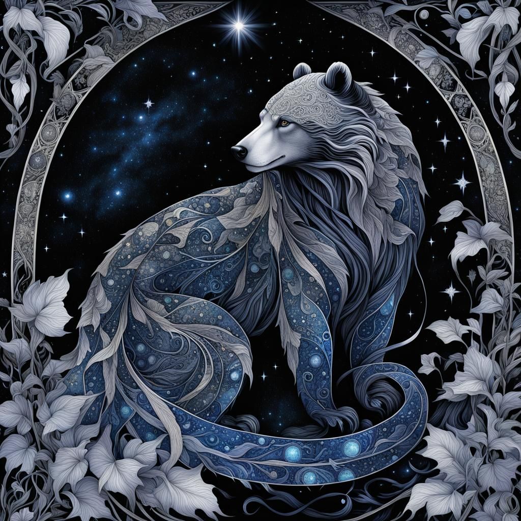 Cosmic Creature in Forest Clearing, Art Nouveau Style