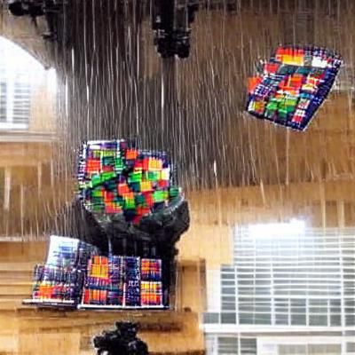 Surreal Image of Floating Rubik's Cubes