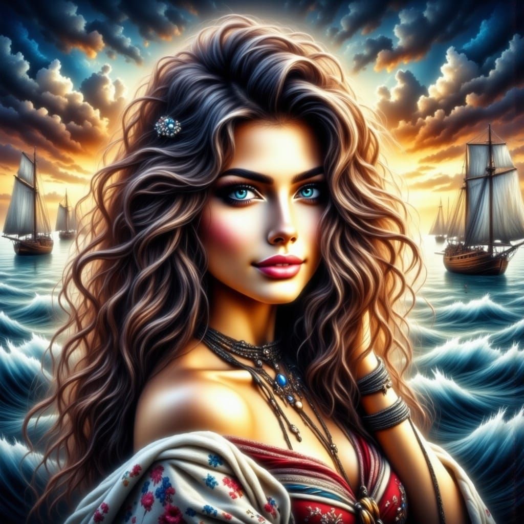 Woman Survives Storm at Sea: Fantasy Illustration