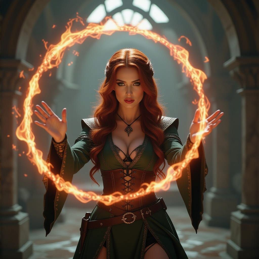 Fantasy Wizard Casting Spells in a Dungeon